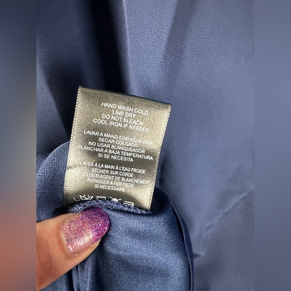 Marina 3/4 Sheer Flare Sleeve Navy Blue Chiffon Dress Size 4 (Small) NWT - Picture 13 of 14